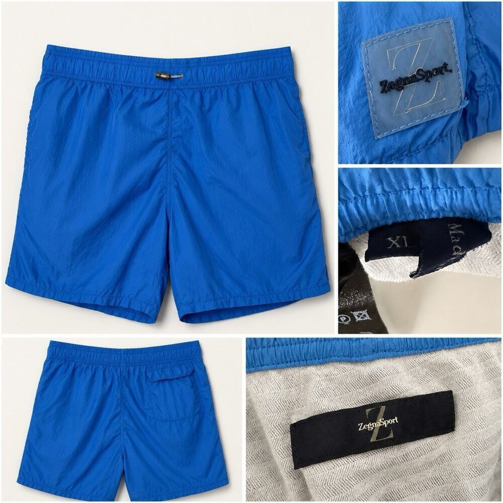 Zegna Sport Swim Trunk Shorts Mens XL 5" Blue Swimsuit Pockets Lined Logo
